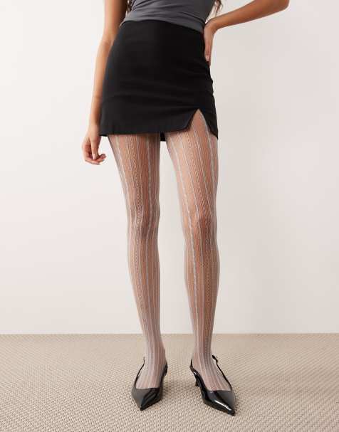 ASOS DESIGN cable net tights in light gray - view 1