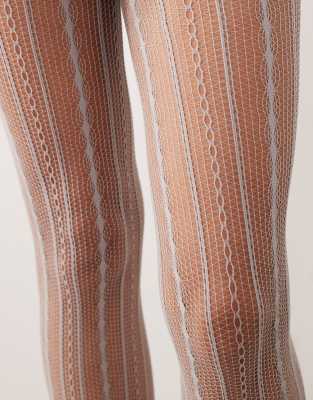 Asos Design Cable Net Tights In Gray
