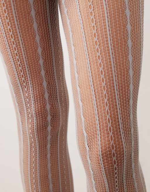 ASOS DESIGN cable net tights in light gray, 2 of 3