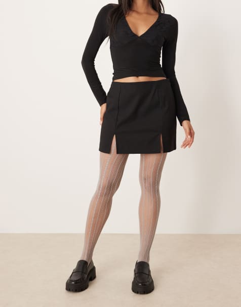 ASOS DESIGN cable net tights in light grey - view 1