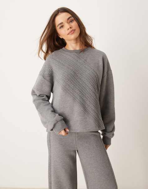 ASOS DESIGN cable spliced sweatshirt co ord in grey - view 1