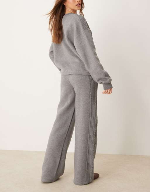 ASOS DESIGN cable spliced wide leg trackies in grey (part of a set), 2 of 5