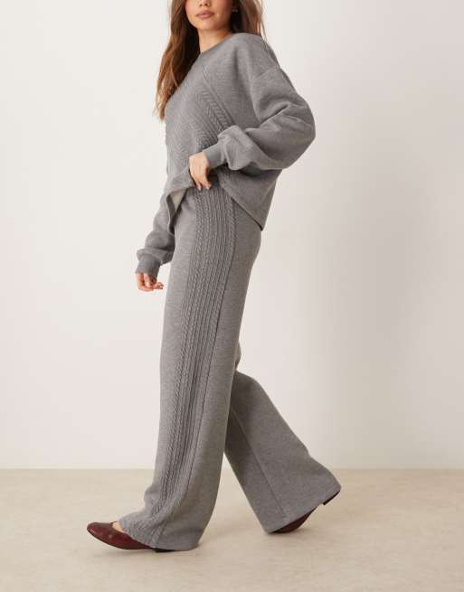 ASOS DESIGN cable spliced wide leg trackies in grey (part of a set), 4 of 5