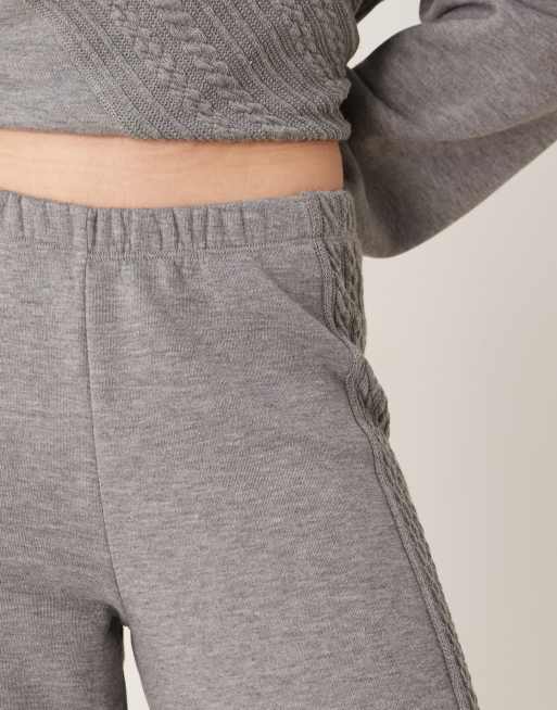 ASOS DESIGN cable spliced wide leg trackies in grey (part of a set), 5 of 5