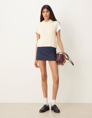 Asos Design Cable Stitch Tank Top With High V Neck In White