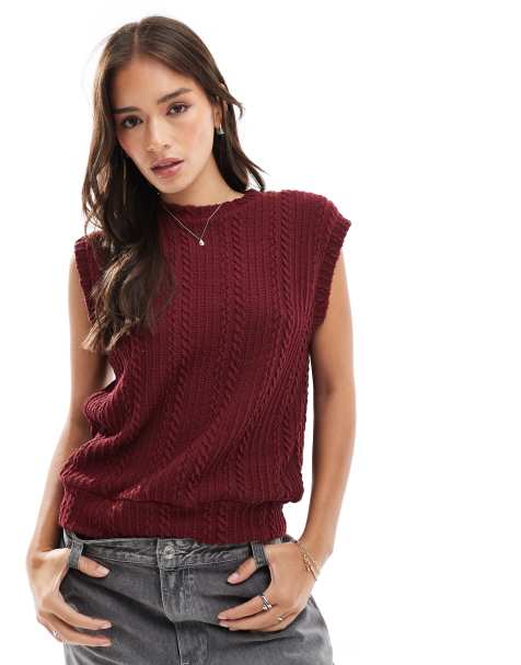 ASOS DESIGN cable tank in burgundy - view 1