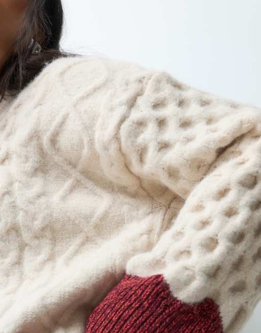 ASOS DESIGN cable tipped jumper in cream, 4 of 5
