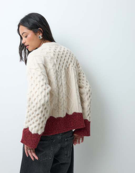 ASOS DESIGN cable tipped jumper in cream, 5 of 5