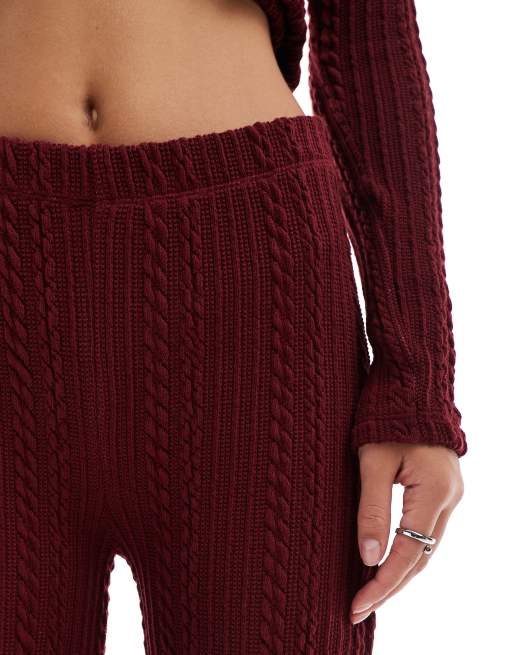 ASOS DESIGN cable wide leg pants in burgundy (part of a set), 5 of 5