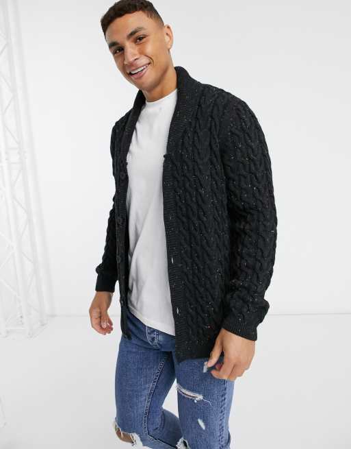 ASOS DESIGN cableknit shawl cardigan in charcoal | ASOS