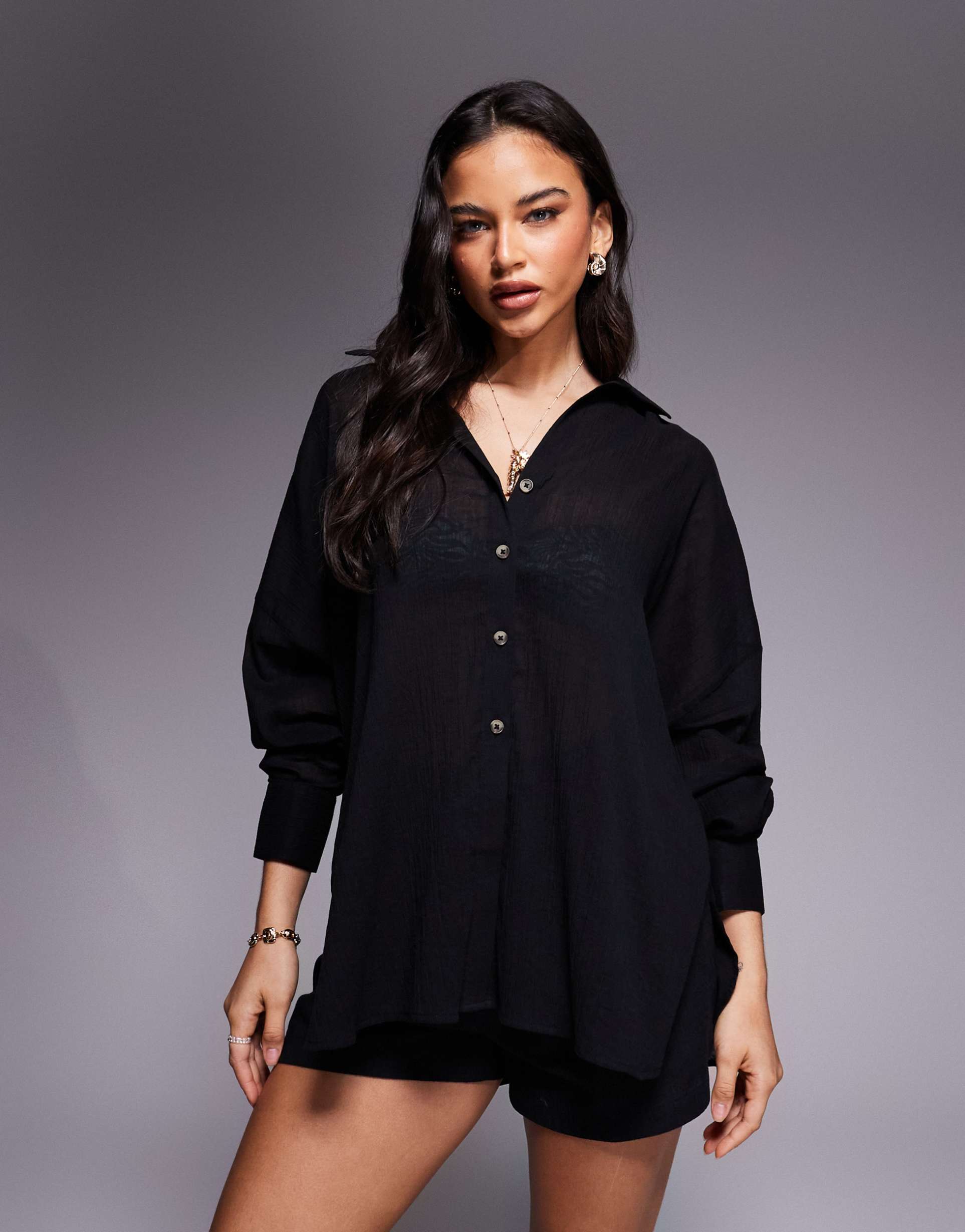 asos design cabot beach sheer cotton crinkle cover-up in black