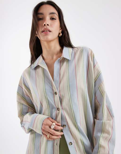 ASOS DESIGN Cabot cover up beach shirt in blue stripe, 2 of 4