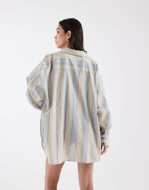 ASOS DESIGN Cabot cover up beach shirt in blue stripe, 3 of 4