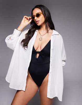 ASOS DESIGN - Cabot - Strand-Kimono aus durchscheinender Baumwolle in Weiß mit Knitterstruktur