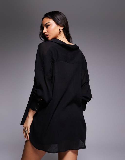 ASOS DESIGN – Cabot – Svart, krinklad strand-coverup i skir bomull, 3 av 4