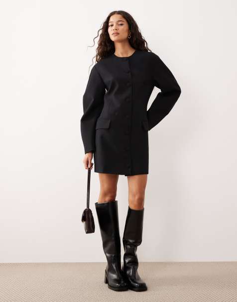 ASOS DESIGN cacoon sleeve blazer dress in black - view 1