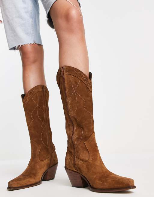 ASOS DESIGN Cactus Bottes hauteur genou style santiags en daim de qualit sup rieure Fauve