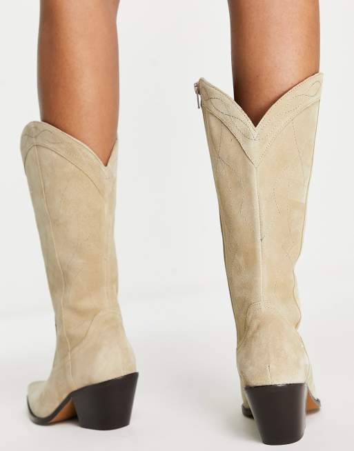 ASOS DESIGN – Cactus – Piaskowe zamszowe kozaki premium w stylu kowbojskim, 2 z 4