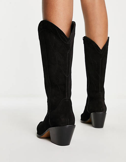 Women Boots/Cactus premium suede western knee boots in black 