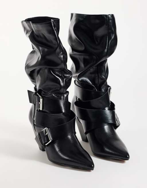 ASOS DESIGN Cade botas slouch con tacón y detalle de hebilla en negro, 2 de 4