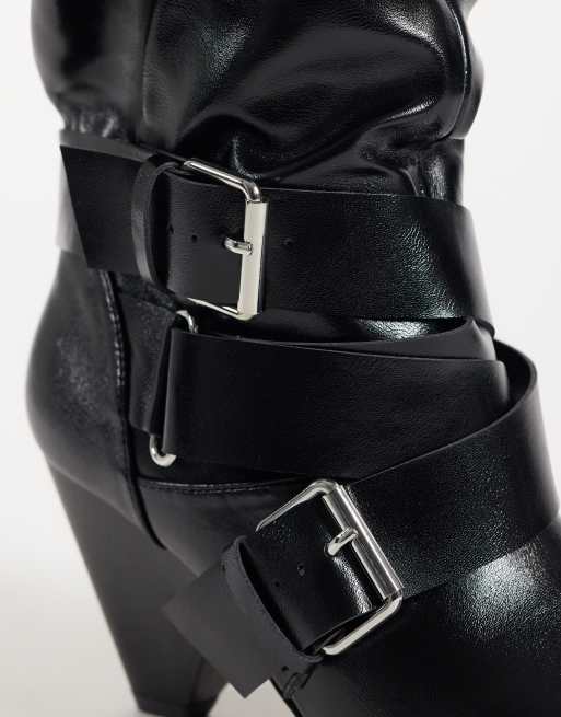 ASOS DESIGN Cade botas slouch con tacón y detalle de hebilla en negro, 3 de 4