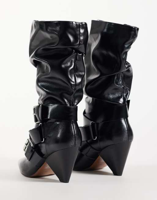 ASOS DESIGN Cade botas slouch con tacón y detalle de hebilla en negro, 4 de 4