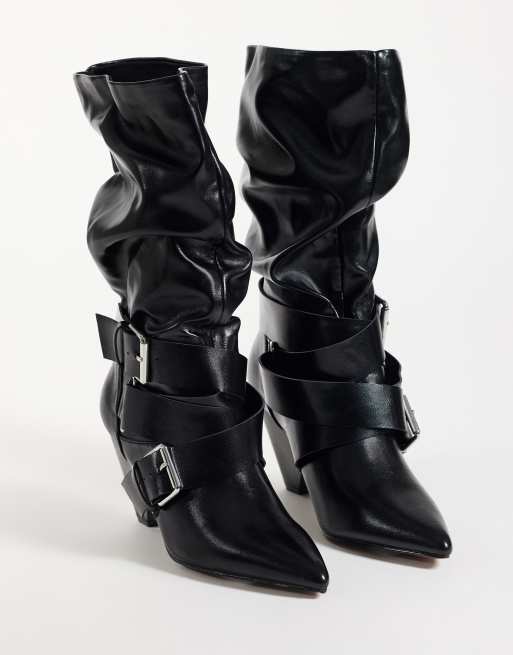 ASOS DESIGN Cade botki slouch na obcasie z detalem klamry w czerni, 2 z 4