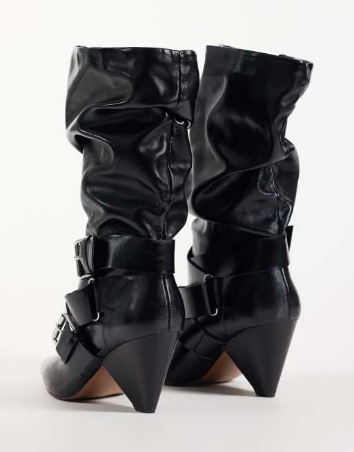 ASOS DESIGN Cade botki slouch na obcasie z detalem klamry w czerni, 4 z 4