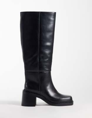 Asos Design Cadence Block Heel Pull On Knee Boots In Black