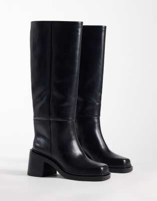 Asos Design Cadence Block Heel Pull On Knee Boots In Black