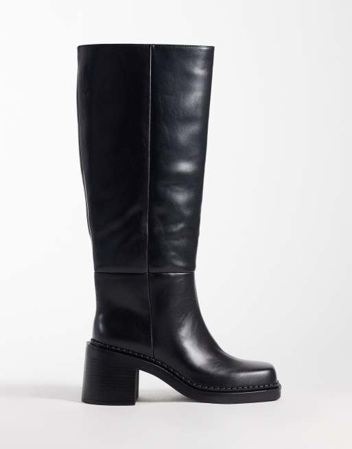 ASOS DESIGN Cadence botas hasta la rodilla negras con tacón ancho y diseño sin cierre, 2 de 4