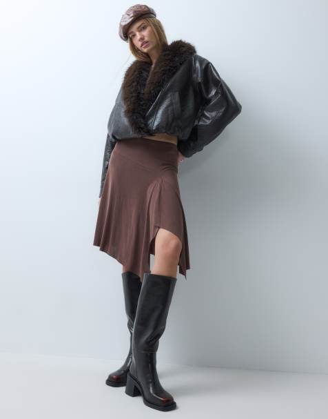 ASOS DESIGN Cadence kozaki do kolan na obcasie klockowym wsuwane, brązowe z efektem postarzanym - view 1