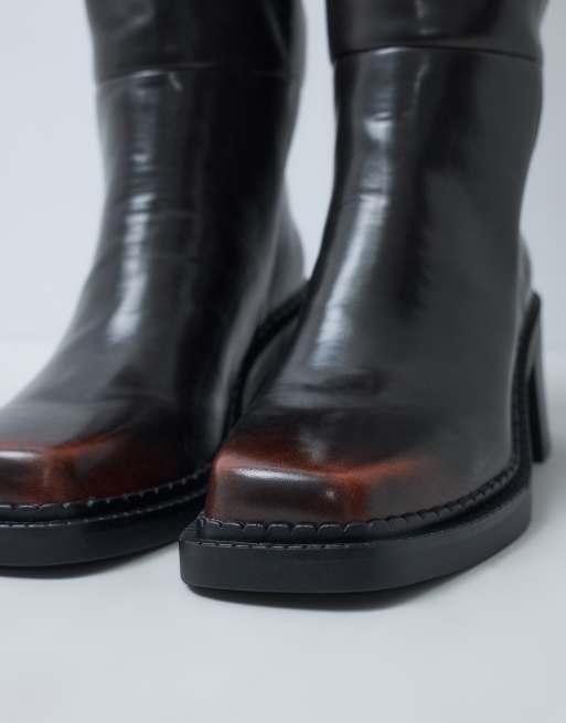 ASOS DESIGN Cadence kozaki do kolan na obcasie klockowym wsuwane, brązowe z efektem postarzanym, 4 z 5