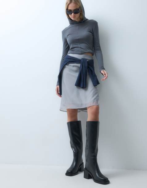 ASOS DESIGN Cadence kozaki do kolan na obcasie klockowym wsuwane w czerni - view 1