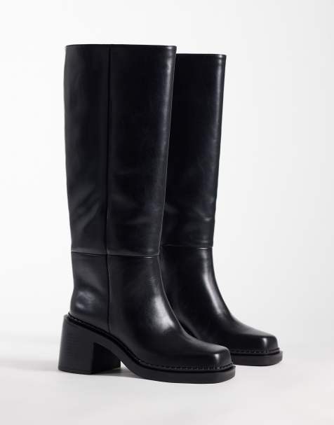 ASOS DESIGN Cadence laarzen tot op de knie met blokhak en instap in zwart - view 1