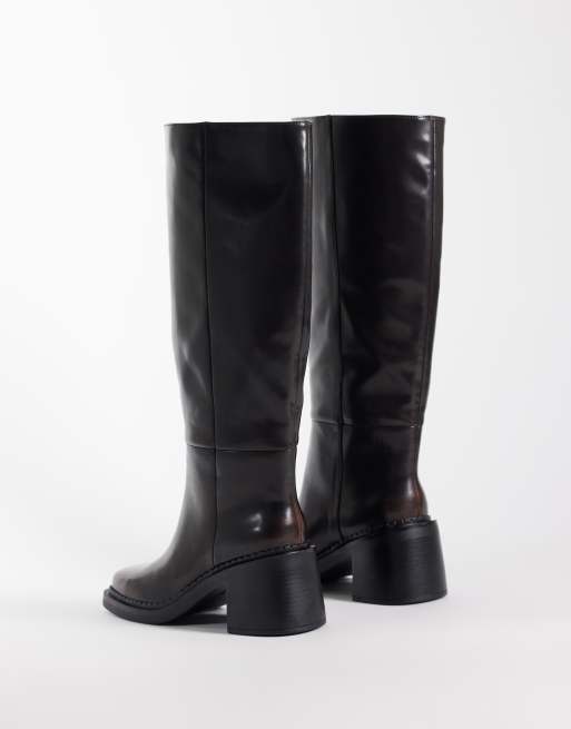 ASOS DESIGN Cadence støvler til knæet med blokhæl og pull-on i brun burnished, 4 af 4