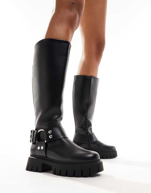 Asos black biker boots best sale