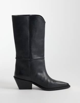 Cael - Bottes à enfiler style western en cuir de qualité supérieure - Noir 41