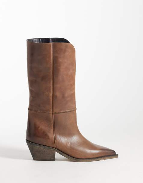 ASOS DESIGN - Cael - Bottes épurées à enfiler style western en cuir de qualité supérieure - Marron poli - view 1