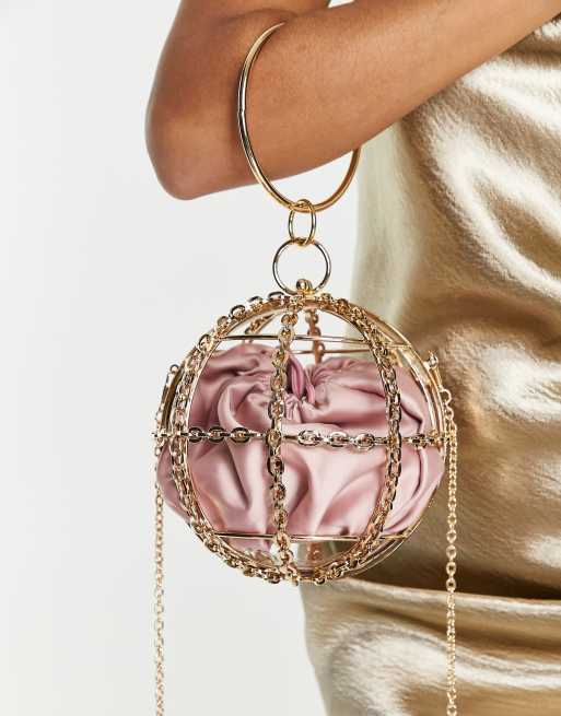 ASOS DESIGN cage sphere clutch bag in gold chain