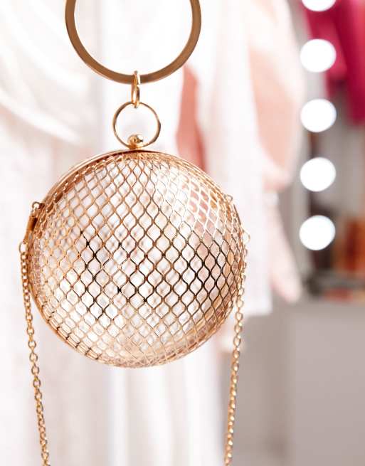 ASOS DESIGN beaded ball clutch bag in gold