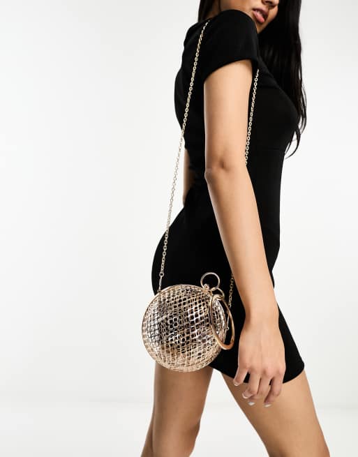 ASOS DESIGN beaded ball clutch bag in gold