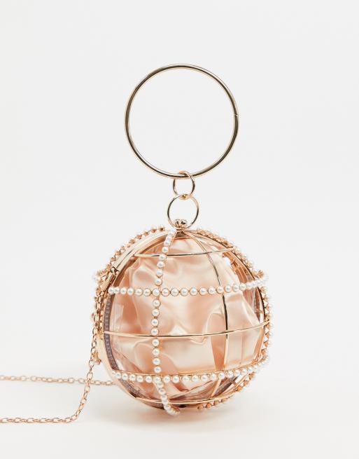 ASOS DESIGN cage sphere clutch bag in gold chain