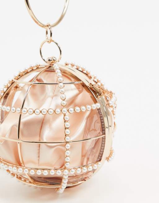 ASOS DESIGN beaded ball clutch bag in gold