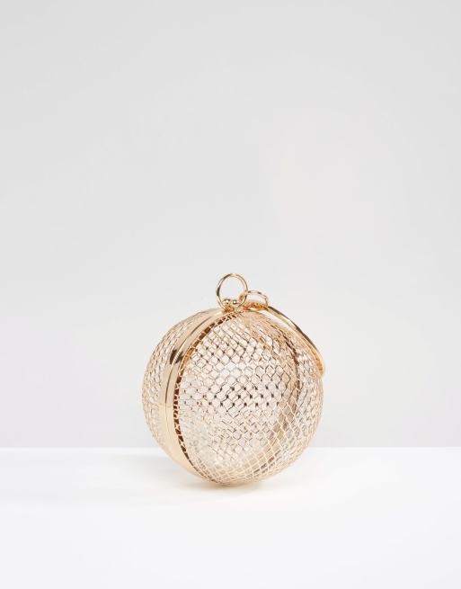 ASOS DESIGN cage sphere clutch bag in gold chain