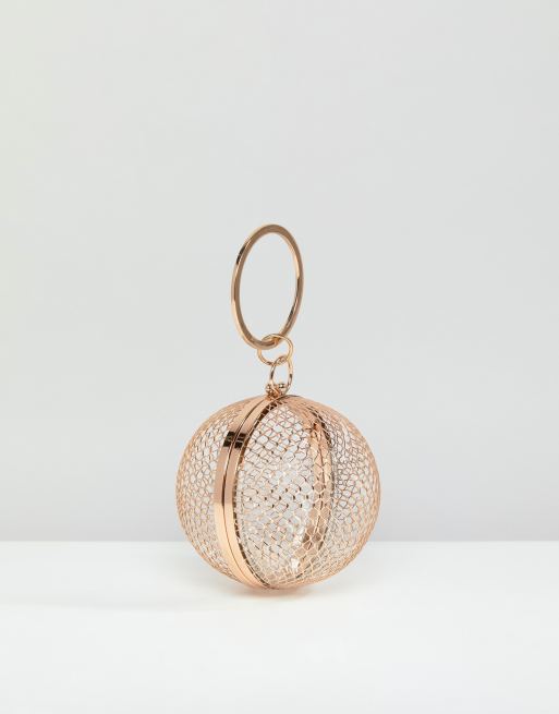 ASOS DESIGN cage sphere clutch bag in gold chain