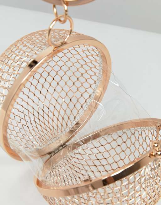 ASOS DESIGN cage sphere clutch bag in gold chain