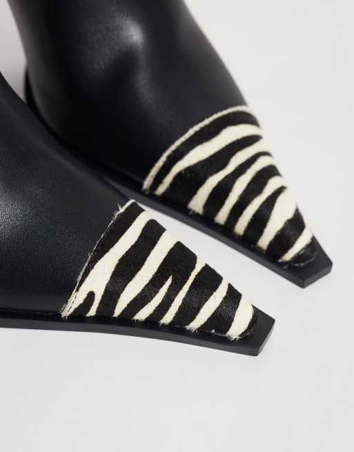 ASOS DESIGN Cairo toe cap western knee boots in black and zebra print, 3 of 4