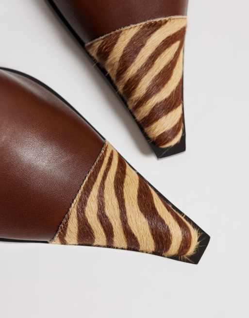 ASOS DESIGN Cairo toe cap western knee boots in choc and tiger print, 3 of 4