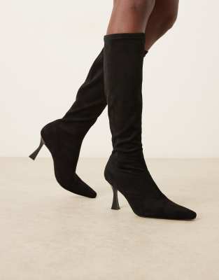 ASOS DESIGN - Caitlin - Eng anliegende, kniehohe Stiefel in Schwarz